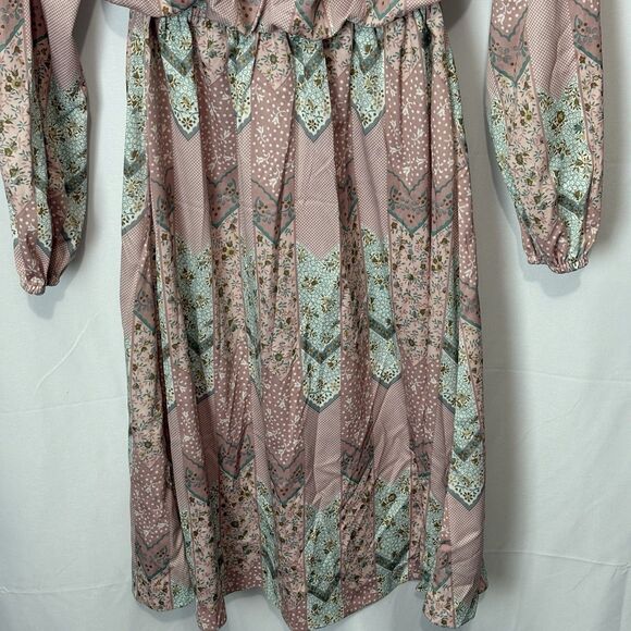 Vintage 70s Boho Floral On/Off-Shoulder Midi Dress Hippie Peasant Style SM/MD - Picture 4 of 7